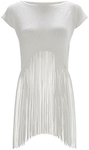 White Lace T-shirt Sexy Fringed Beachwear (L)