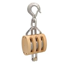 Campbell 3003G 4" Triple Regular Wood Shell Block with Loose Swivel G Latch Hook, 1800 lbs Load Capacity, 1/2" Rope, 2-1/4" Sheave