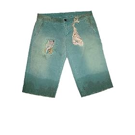 JENNY JEN Patch Bermuda Shorts in Aqua Blue