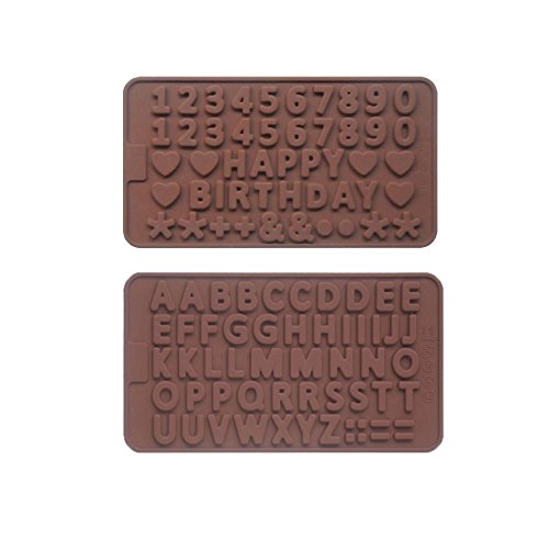 Ebake Alphabet Number and Symbol Silicone Mold for Chocolate, Jelly, Candy, Ice Cubes and Fondant Cake Decoration (Brown, set of 2)