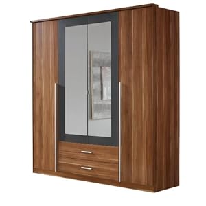 Rauch A3129.0922 Drehtürenschrank Krefeld / 4-türig / B 181 H 199 T 56 cm / Korpus/Front: Kernnuss, Absetzungen, grau-metallic