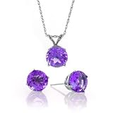 Sterling Silver 7mm Round Amethyst Stud Earring and Pendant Set, 18