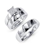 14K White Gold Polished Round Diamond Wedding Ring Trio