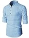 H2H Mens Casual Henley Lightweight Roll-up Sleeve Slim Fit Shirt