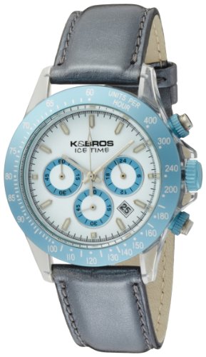 K&BROS Women's 9536-1 Ice-Time Crash Chronograph Light Blue Watch