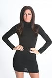 Sexy Black Turtleneck Backless Long Sleeve Clubwear Halter Mini Dress SC11003