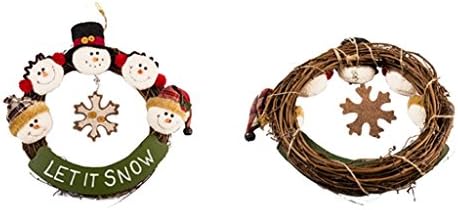 JMCamry Wreath 38cm/15inch Five Head Snowman Rattan Pine Needles Ring Door Window Wall Decoration
