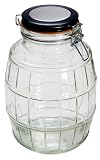 Housewares International 104-Ounce Old Fashioned Barrel Style Glass Storage Jar with Metal Clip Lid, Round