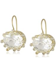 Suzy Landa 18k Yellow Gold Oval Crown White Topaz and Diamond Drop Earrings