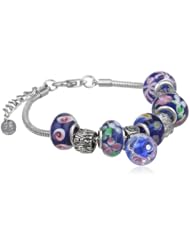 Charmed Feelings Murano Style Glass  Blue Ball Charms Bracelet; 7.25" + 1.5" Extender"