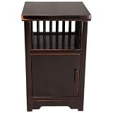 EXP Handmade 26" Classic Contemporary Black Wood Accent / End Table With Cabinet Space