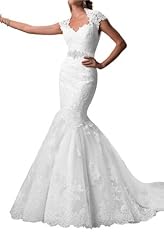 Mermaid 2015 Lace Open-Back Cap Sleeves Wedding Dress 
