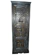 Antique Cabinet Armoire Blue Patina Brass Accent Hand Carved Indian Furniture 83x28x20 FREE SHIP