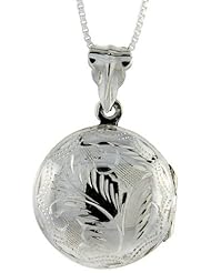 Sterling Silver Round Locket Hand Engraved, 3/4 inch