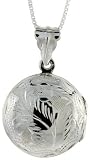 Sterling Silver Hand Engraved Round Locket, 13/16 inch