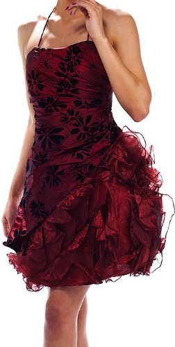 Fitted Bodice Asymmetrical Hem Burgandy Taffeta and Black Velvet Feel Party Evening Prom Formal Dress ( Free Shipping ! )