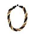 Beaded Tonal Twist Necklace- Black/ Caramel/ Cream