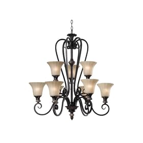 Kenroy Home 80299MBZ Leafston Nine-Light Chandelier with 7-Inch Glass Shades by Kenroy Home