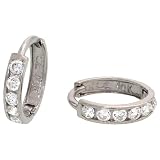 10k White Gold Hoop Earrings w/ CZ Stones, 7/16" (11mm) diameter