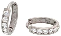 10k White Gold Hoop Earrings w/ CZ Stones, 7/16" (11mm) diameter