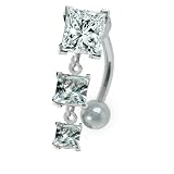 Triple DIAMOND ETERNITY Swarovski Crystal Reverse Dangle Belly Button Ring