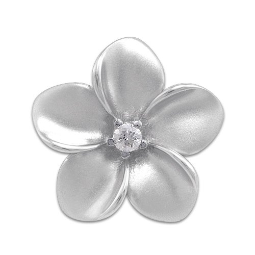 Plumeria Pendant with Diamond in 10K White Gold - 16mm