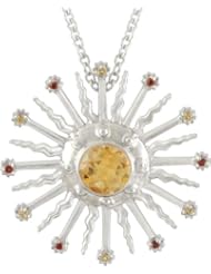 V&A Inspired Argentium Silver Sunburst Citrine & Garnet Necklace
