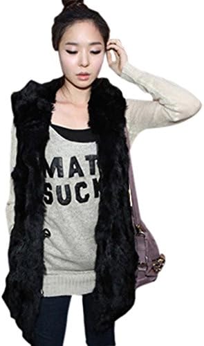 ROPALIA Women's Autumn &amp; Winter Faux Fur Hoody Vest Sleeveless Long Coat