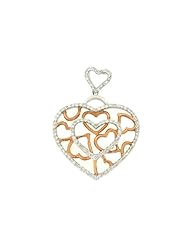 Ladies 18K Two Tone Gold 0.68Ct Round Cut Diamond Designer Charm Heart Pendant 4.8Gr