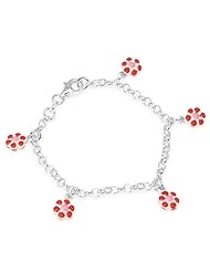 Unicornj Sterling Silver Childrens Bracelet with Red and Pink Flower Charms