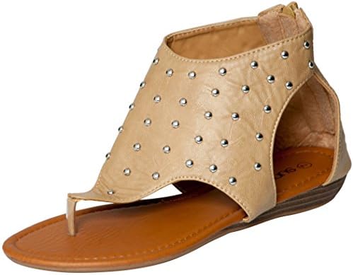 Womens Roman Gladiator Sandals Flats Shoes W/Studs (9, Camel 81013)