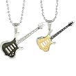 Stainless Steel Couples Black and Gold Guitar Pendant Necklace Set 16"/20-24"