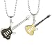 Stainless Steel Couples Black and Gold Guitar Pendant Necklace Set 16"/20-24"
