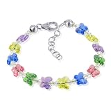 SCBR151 Multi Color Swarovski Crystal Butterfly Silver Kids 5.5 Charm Bracelet With Lobster Clasp