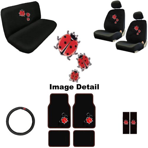 15PC Lady Bugs Shield Auto Accessories Interior Combo Kit Gift Set On Sale