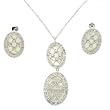 Necklace Earring Mother oF Pearl Silver CZ Oval Pendant Set Bucasi