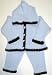 Knitted on Hand Knitting Machine Baby Blue Very Soft Cotton Finished By Hand Crochet with Dark Brown Chenille Outfit