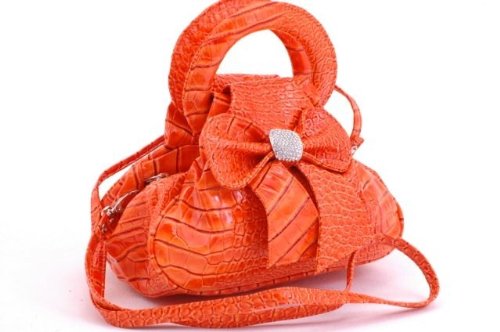 EyeCatchBags - Tia Patent Croc Clutch Style Diamante Evening Bag Orange