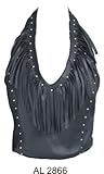 IMAGE OF Ladies Lambskin Halter Top w/ Fringe & Studs