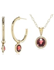 Bronze and 18k Yellow Gold Plated Genuine J-Hoop Earrings and Pendant Set, 18"