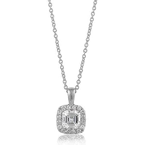 Sterling Silver Pendant Asscher Cubic Zirconia CZ Solitaire w