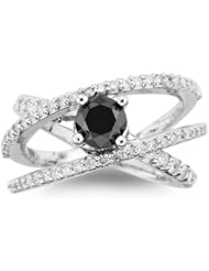 0.88 Cts White Diamond & 1.25 Cts Black Diamond Ring in 18K White Gold