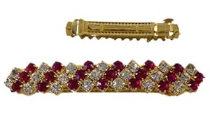 Gold Tone Diamond Studded Hair Clip - Pink & White Diamond French Clip [Jewelry]