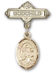 14K Gold Baby Badge with St. Joseph Charm and Godchild Badge Pin