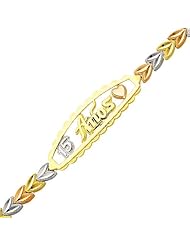 14K 3 Tri-color Gold 15 Años Bracelet with Lobster Claw Clasp - 7.25" Inches