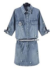 Material: Denim 
Dress Silhouette: Bodycon  Shirtdress  
Embellishments: Beaded  Belted  
Closure/Back: Button Closure 
Size Category: Adult 
