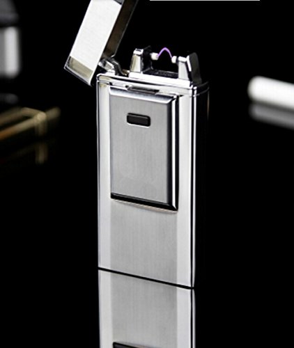 Windproof Flameless Electronic Pulse Arc Cigarette Lighter USB Charging Cigar Lighter Rechargeable No Gas Souvenir gentlemen Cigarette Lighter metal lighter novelty torch lighter-Silver