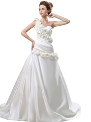 A-line Satin One Shoulder Floral Print Wedding Dress 