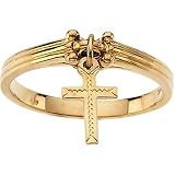 14K Yellow Gold Dangle Cross Ring