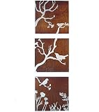Contemporary Aluminum and Wood Triptych, Birds and Botanicals